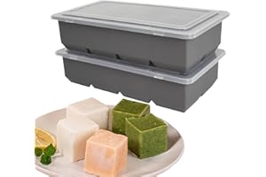BANGP Silicone Ice Cube Tray with Lid -Pack of 2-Extra Large Ice Cube Mould -Easy Release Flexible BPA Free, Ice Cube Trays Perfect for Whiskey Spirits Cocktails Party Drinks，Food Freezer Trays (Gray)