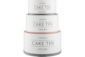 Mason Cash Innovative Kitchen Set of 3 Cake Tins | Nesting & Stackable Cake Storage Containers with Elevated Base for Serving & Cutting | Tins for Cakes, Biscuits & Bakes