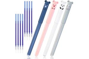 RIANCY 0.4mm Erasable Gel Pens,12 Pack Cute Cartoon Animal Rollerball Gel Ink Pens, Black Ink Refillable Pens for Adult Writing Kids Calligraphy Note Taking. (Blue Refill)