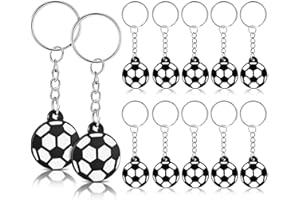 PSOWQ 12 Llaveros de Fútbol, ​​Mini Llaveros de Fútbol, ​​Llaveros de Fiesta de Fútbol, ​​Regalo para Niños, Llaveros de Fútbol para Niños, Regalos de Fútbol para Niños - Negro, Blanco