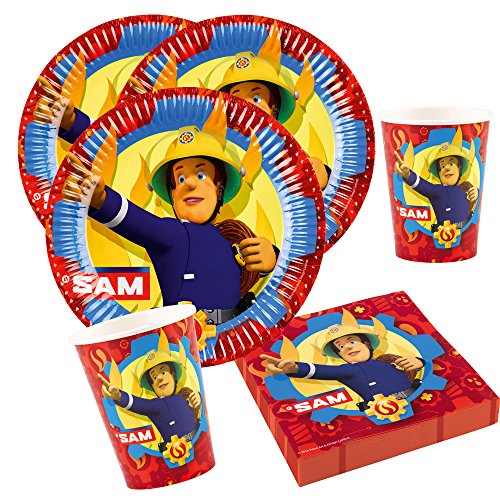 36-teiliges Party-Set Feuerwehrmann Sam - Teller, Becher, Servietten für 8 Kinder - Neues Design 2017