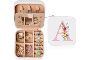HAMATATA Schmuckkästchen Klein, Schmuckschatulle für Mädchen, Schmuckbox Damen, Reise Schmuck Etui, Jewelry Organizer Leder, für Ohrringe Halsketten Ringe, Hochzeit Geburtstag Muttertag Geschenk（Initialen A)