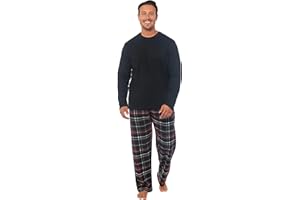 MICHAEL PAUL Mens Soft Jersey Pyjamas PJ Sets Nightwear Sleepwear Loungewear Modern Set & Check Bottoms Pyjama for Men Gifts for Him