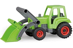 Lena 04213 Traktor EcoActives Front Loader, Commercial Approx. 35 cm, Tractor with Shovel, Natural Smell Due to Wood Content, Play Vehicle for Children from 2 Years, Green, Black