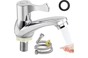 HIULLEN Kaltwasserhahn für Gäste-WC - Einhebel-Wasserhahn für Bad, Küche, Bar mit 60cm-Anschlussschlauch