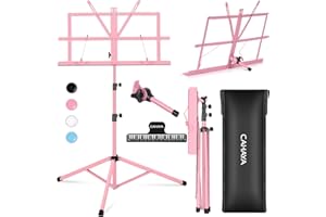 CAHAYA Składany stojak na nuty z metalu, stabilny, lekki, przenośny, regulowany stojak na nuty i stojak stołowy 2 w 1, podwójne zastosowanie z torbą do przenoszenia, różowy CY0204-1