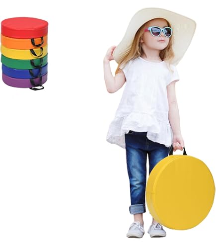 Lot De 6 Coussins De Sol Pour Enfants – En Cuir PU, Rembourrage 5 Cm, Poignées, Empilables – Pour école Ou Maison