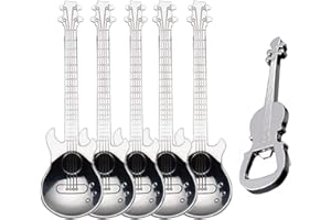 ESRISE Gitarren Löffel Gitarre Kaffeelöffel Musiker Geschenke, Lustig Musik Deko Geschenk Teelöffel, Edelstahl Geschenk (Silber-6 mit Öffner)