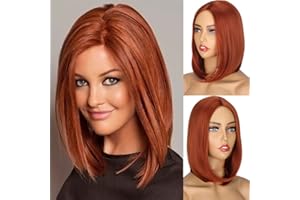 PORSMEER Krótka prosta Bob czerwony imbir peruka z częścią środkową dla kobiet, Długość ramion naturalne włosy żaroodporne syntetyczne peruki