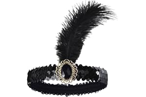 JUSTUSNX Gatsby - Fascia per capelli con piume di paillettes e cristalli, anni '20, con piume e strass, per feste per donne e ragazze