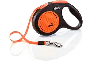‎FLEXI flexi® Neon M Gurt 5 m schwarz/neon-orange, Roll-Leine für Hunde bis 25 kg