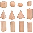 Muuzebsy Wooden Geometric Solids,Primary Color Geometric Shapes Blocks - Solid Geometric Shapes Shape Blocks Geometry Miniature Set Math & Geometry Education