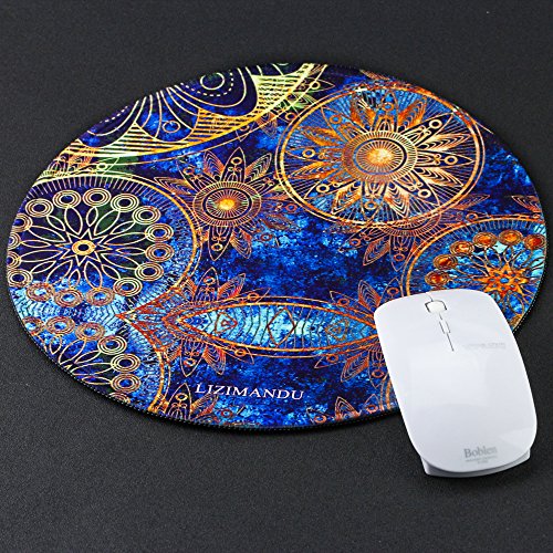 Gaming Mauspad(250 x 250 x 3 mm) ,Lizimandu Silent Designer Runde Round Mousemat /Standard Size mit Anti-Rutsch-Leder-Runde Double Sided Durchmesser 25 cm für alle gängigen Mouse-Typen(Blaue Blume/Blue Flower) - 5