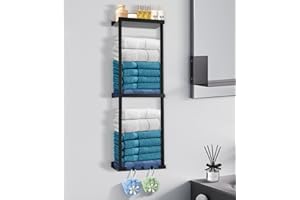 FAOKZE Handtuchhalter ohne Bohren,Handtuchregal Selbstklebend mit Ablage,mit Metall und 3 Haken Badezimmer,Badetuchhalter Zum Kleben,Handtuchhalter Wand,für Badezimmer Wand