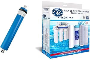 Membrana 50, 75 y 100 GPD + Pack de 4 filtros Estandar. 1 Filtro Sedimentos, 1 Filtro Carbón GAC, 1 Filtro Carbón Block y 1 Post Filtro de Coco Natural. Bbagua. (75 GPD + Pack 4 Filtro ósmosis)