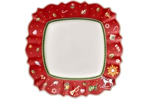 Villeroy & Boch Toy’s Delight Piatto Piano Quadrato per Le Feste Adatto a Qualsiasi Occasione, Porcellana Premium, Rosso