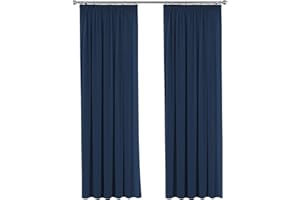 H.Versailtex 2 Pieces Anti - Mite Pencil Pleat Blackout Light Blocking Navy Curtains for Bedroom Thermal Insulated Window Treatments for Energy Saving with Two Free Tiebacks, 66" Width x 90" Drop