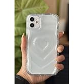 Go Aksesuar Apple Iphone 11 ile Uyumlu 3D Kalp Kabartma Desenli Darbe &Ouml;nleyici Kamera Korumalı Şeffaf Silikon Kılıf