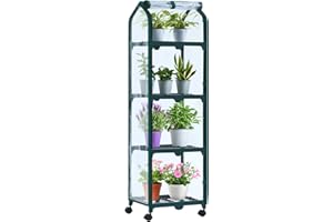 Ohuhu Mini Serra Portatile per Interni ed Esterni, Piantina Verde in Plastica con Ruote di Bloccaggio, Copertura Resistente, Ideale Regalo Giardinaggio per Donne