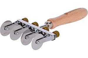 TAGLIAPASTA Roue coupe-pâte feuilletée fraîche | 4 lames lisses réglables | Diamètre 36 mm en acier inoxydable et poignée en bois | Made in Italy