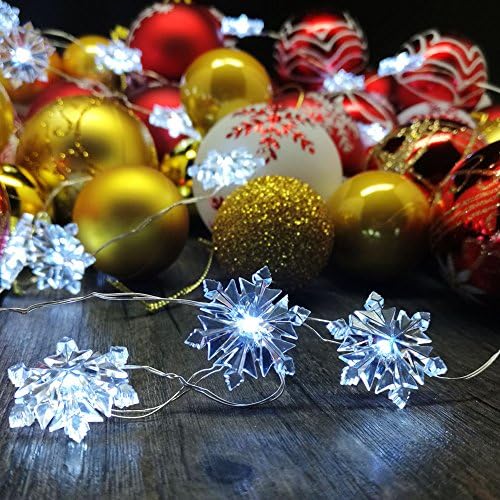 Snowflake Rope Lights Silver String Christmas Lights Plated Copper Wire 10 ft 40 Cold White LEDs with Remote for Indoor, Wedding, Birthday, Home Parties Decorating (White)