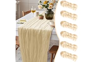 AlaTyche 6 Packs Beige Cheesecloth Table Runner, 90×300cm Rustic Gauze Fabric Table Runner,Boho Sheer Table Runner,Cheese Cloth Centerpiece for Events Wedding Banquet Party Birthday Bridal Decoration