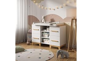 VitaliSpa Commode à Langer Malia, Blanc/Chêne, 133 x 98 cm XL avec 4 tiroirs