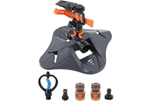 SSEHCWAN Garden Sprinkler, Automatic Rotating Lawn Water Sprinkler 360 Degree Irrigation Sprinkler System Attachment with 2 Heads and Quick Hose Connectors for Watering Your Lawn Garden