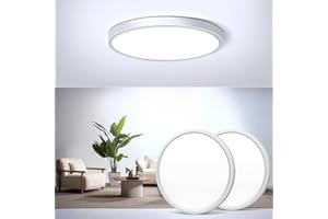 LIGHTINGWILL 2-Pack LED Flush Mount Ceiling Light, 5000K Daylight White Bathroom Light, 1500LM, Flat Modern Round Lighting, 7in/18cm 120W Equivalent White Ceiling Lamp for Kitchens, Bedrooms, Hallway.etc