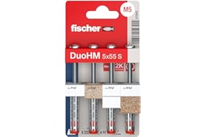 fischer 572912 DuoHM - Clavijas de cavidad, 5 x 55 S PZ con tornillo métrico y unidad PZ para fijar soportes de TV, luces, estantes de pared, etc. en materiales de construcción de paneles (paquete de