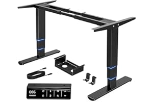 HUANUO Estructura de Escritorio de Altura Ajustable con Dos Motores, Patas de Mesa de 3 Niveles, Altura Regulable para hogar y Oficina, Acero Resistente, Capacidad de Carga de 120 kg, Controlador de