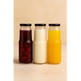 3 Adet 1 Litre Şeffaf S&uuml;rahi S&uuml;t, Ayran, Su, Limonata, Meşrubat Şişesi Metal Siyah Kapaklı Cam Şişe