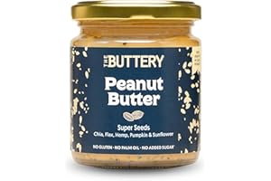 The Buttery – Peanut Butter Super Seeds/Crema de Cacahuete con Semillas, 100% Cacahuete Alto Oleico Saludable, Sin Aceite de Palma ni Azúcares Añadidos ni Gluten, Fuente Proteína, Apto Veganos - 220g
