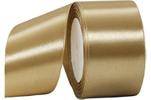 YAYAFUNFUN 22m ruban de Satin Or Champagne Gros 50mm, Nœuds pour Emballage, Mariage, Couture, Noel, Artisanat, Voitures, Gâteau et Décoration de la Maison