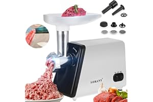 ‎SOKANY SOKANY SK-312 Fleischwolf Elektrisch Fleischmaschine 2500W, 3-IN-1 Multi Küchenmaschine Wurstfüller mit 3 Edelstahl Loch-Scheiben, Wurstaufsatz, Stopfer, Kebbe-Aufsatz