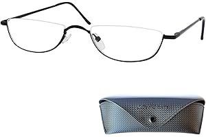 MINI BRILLE Metalowe Okulary do Czytania Półksiężyce,w Tym Bezpłatne Etui Półoko Rama ze Stali Nierdzewnej z Zawiasem Sprężynowym dla Czytelników i Czytelniczek