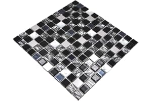 CONWIRE Mosaik Fliese selbstklebend Transluzent Edelstahl schwarz Glasmosaik Crystal Stahl schwarz Glas für WAND BAD WC KÜCHE FLIESENSPIEGEL THEKENVERKLEIDUNG BADEWANNENVERKLEIDUNG Mosaikmatte Mosaikplatte