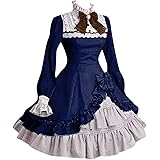 Meggsnle Steampunk Gothic Abbigliamento Pizzo Up Pizzo Party Ciotola con Fiocco Cosplay Maniche Vestito Donna Gotico Lunghi C