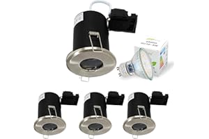 HiBay Dimmable Fire Rated GU10 Downlights IP65 LED Recessed Ceiling Lights Brushed Chrome Spotlight Fittings 240V for Bathroom Kitchen Soffits,Incl. 5W Warm White Bulbs