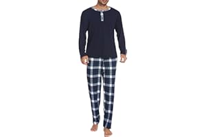 Ekouaer Herren Schlafanzug Lang Pyjama Set Winter Zweiteiliger Nachtwäsche Männer Langarm Oberteil und Schlafanzughose S-XXXL