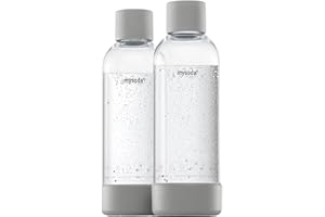Mysoda : Bouteille réutilisable en PET sans BPA pour machine à eau gazeuse, avec verrouillage rapide et détails en composite de bois, 2 x 1 L - Gris