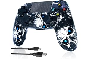 CHENGDAO Mando inalámbrico para PS4, Controlador de Doble vibración de Alto Rendimiento Compatible con Playstation 4 / Pro/Slim/PC con función de Audio, Mini LED - Skull