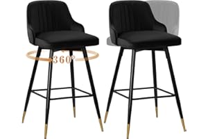Bekrvio Swivel Bar Stools Set of 2, 65CM Velvet breakfast Barstools with backs, Upholstered kitchen Stools with Metal Frame for Kitchen Counter Dining Room Patio, Support 150kg