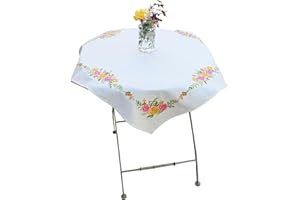 Trimits Kit per punto croce stampato, tovaglia – include tessuto stampato, fili, ago e istruzioni, 80 x 80 cm, bouquet floreale