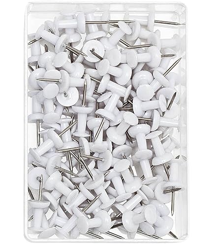 100 Punaises Murales - Tête Plastique, Pointe Acier - Pour Tableau Liège, Déco Bureau - Noir/Blanc/Rose - 7