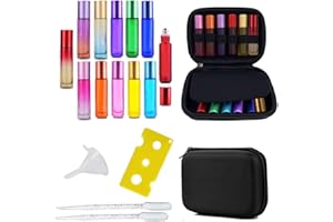 Shengou 12PCS Botellas de Rodillos de ​Aceites ​Esenciales,10ml Botella de Vidrio,Botellas Recargables de Vidrio,10ml Botellas de Aceite Esencial,con Roll-on Bola de Acero Inoxidable