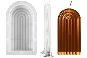 Attuslla Forma Del Arco Molde de Resina de Silicona Vela, Moldes Resina Epoxi Larga Vela y 10 Pz Mecha de Vela para Hacer Velas, Moldes de Silicona para Velas de Pilar DIY