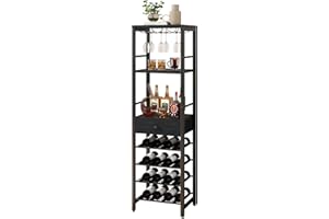 ‎IBUYKE IBUYKE Weinregal, 4-Lagiges Freistehendes Weinregal Mit Glashalter Und Schublade, 16 Flaschenregal Countertop Weinregal Mit Tischplatte Ablage,Für Küche, Bar, Esszimmer,Schwarz,TMJ905B