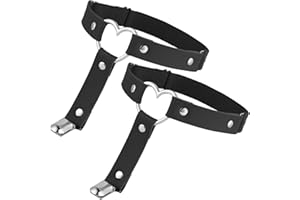 Yolev 2 szt. damskie regulowane skórzane podwiązki do uda w kształcie serca podwiązka z klipsami punk gotyckie podwiązki do podkolanówki (czarne)