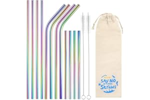 ‎ECOOE ecooe Metall Strohhalme Wiederverwendbar Trinkhalme Edelstahl 12er Bunte Dünne Trinkröhrchen Set Party Strohhälme BPA-free mit 2 Reinigungsbürste Spülmaschinenfest,für Cocktail, Smoothie und Säfte
